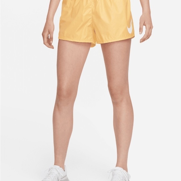 Nike Swoosh Butter Yellow Lined Runner shorts moisture wicking sporty athleisure - Picture 2 of 16